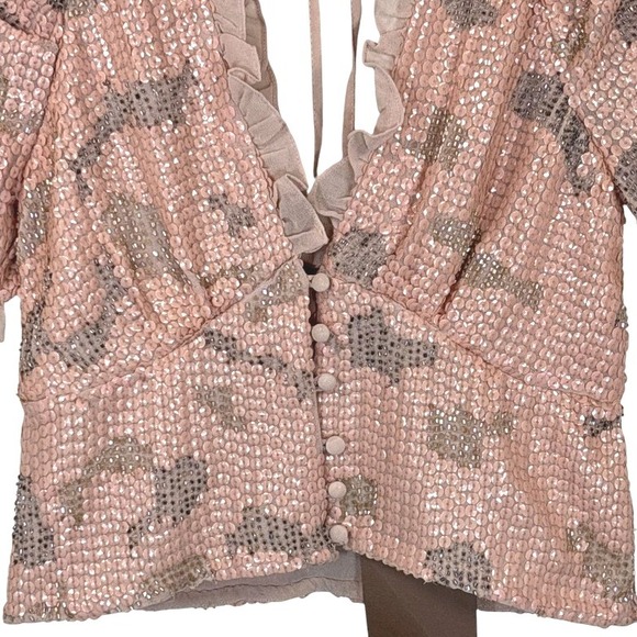 NEW Anthropologie Forever That Girl‎ Sequin Top Ruffle Trim Blouse Party XS - Picture 9 of 16